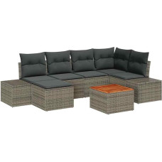 7-teiliges Garten-Sofa-Set mit Kissen Grau Poly-Rattan Akazie Gartenlounge Model3347979