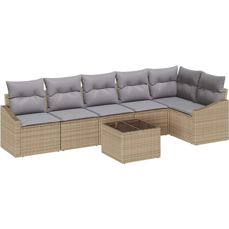 7-teiliges Garten Sofa Set mit Kissen Schwarz Poly Rattan Gartenlounge Model3346750
