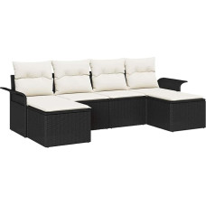 Rantry 6-teiliges Garten Sofa Set mit Kissen schwarzes Poly Rattan Gartenlounge Model3345467