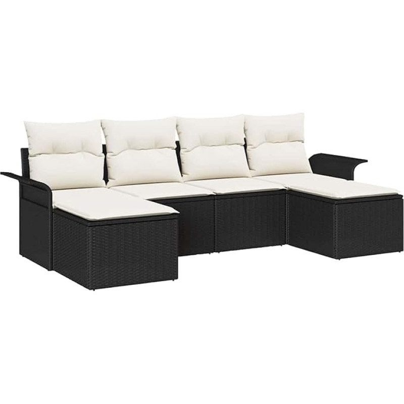 Rantry 6-teiliges Garten Sofa Set mit Kissen schwarzes Poly Rattan Gartenlounge Model3345467