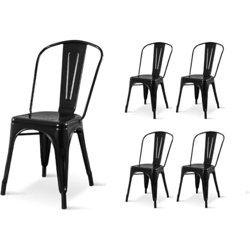 Kosmi - 4 musta läikiva musta metallist läikiva viimistlusega tööstuslikus stiilis tehasetoolide komplekt