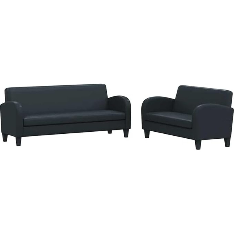Schwarz Kunstleder-Sofa-Set mit 2 und 3 Sitzen, Holzrahmen, 139/183 cm, Wohnzimmer Model275227