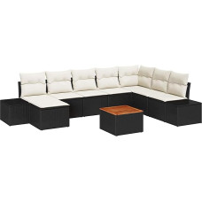 Rantry 9-teiliges Garten-Sofa-Set mit Kissen Schwarz Poly-Rattan Akazie Gartenlounge Model3356661