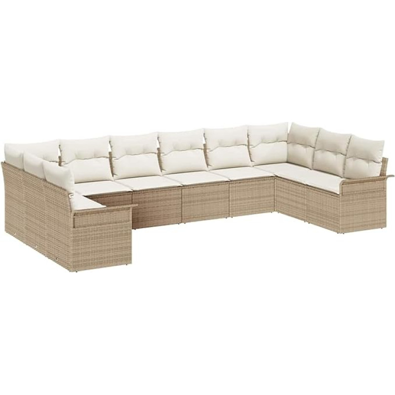 Rantry 10-teiliges Garten Sofa Set mit Kissen Beige Poly Rattan Gartenlounge Model3345541
