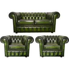 CK Chesterfield ehtne nahk 2-kohaline diivan + kaks klubitooli diivanikomplekt Antique Green