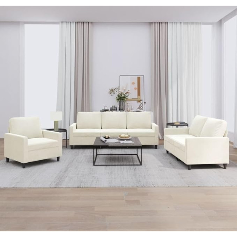 qohoio 3-TLG. Sofagarnitur mit Kissen Diivan Wohnzimmer Sitzgruppe Wohnzimmer Sofa Set Sofas FüR Wohnzimmer Creme Samt