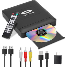 Mini HD DVD mängija HDMI, 1080P Region Free DVD mängija Smart TV-le, HDMI/RCA väljundkaabel kaasas, madalam müra, sisseehitatud PAL/NTSC, CD mängija koju