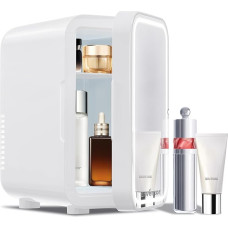Enventor Mini Fridge 6L/8 Cans, Cosmetic Fridge with Dimmable LED Light Mirror, AC + 12V DC, Cooler & Warmer for Bedroom, Home, Car/Skin Care and Food, White