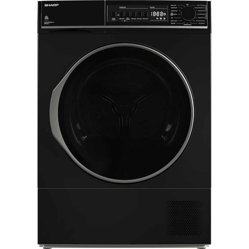 Sharp KD-ROHB8GBA+++-DE Heat Pump Dryer / C / 8 kg / 15 Programmes Including 30 Minutes Short Program / Bubble Drum Drum with LED Drum Lighting / Drain Hose / Black