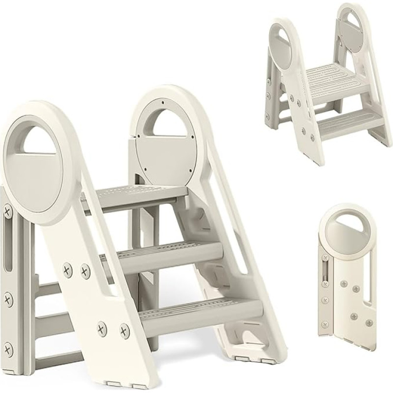 Laste astmelaua, 2 taset - 3 tasandit reguleeritava kõrgusega astmelaua kokkupandav vannituba, väikelaste tuba, köök (hall + valge)