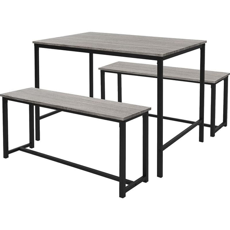 ML-Design Söögilauakomplekt 3-osaline tammepuust hall söögitoakomplekt koos laua ja 2 pingiga, söögikomplekt 4 inimesele, köögilaud metallist raamiga, baarilauakomplekt, söögitoagrupp kööki ja söögituppa