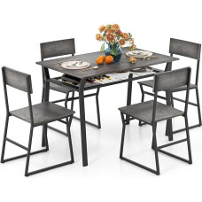 GIANTEX söögilaud 4 tooliga, söögitoa komplekt, köögilaua komplekt 4 inimesele, söögilaudade komplekt, söögilaudade komplekt, metallraamiga, söögitoa komplekt, tööstuslik söögitoa, köögi jaoks