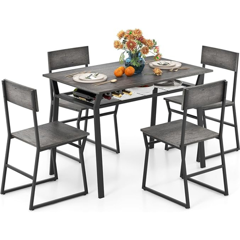 GIANTEX söögilaud 4 tooliga, söögitoa komplekt, köögilaua komplekt 4 inimesele, söögilaudade komplekt, söögilaudade komplekt, metallraamiga, söögitoa komplekt, tööstuslik söögitoa, köögi jaoks