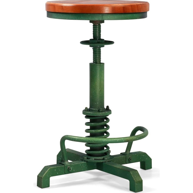 BOKKOLIK Industrial Bar Stool, 24-28-tolline reguleeritav kõrgus, Vintage köögisaare tool, talumajapidamine, kitarristool, rustikaalne hommikusöögitool pöörleva puidust istmega