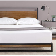 Zinus Suzanne voodi 160 x 190 cm - Lamellistega raami kõrgus 18 cm - metallist ja puidust platvormvoodi koos peaosa ja puidust lamelliraamiga - pruun ja must