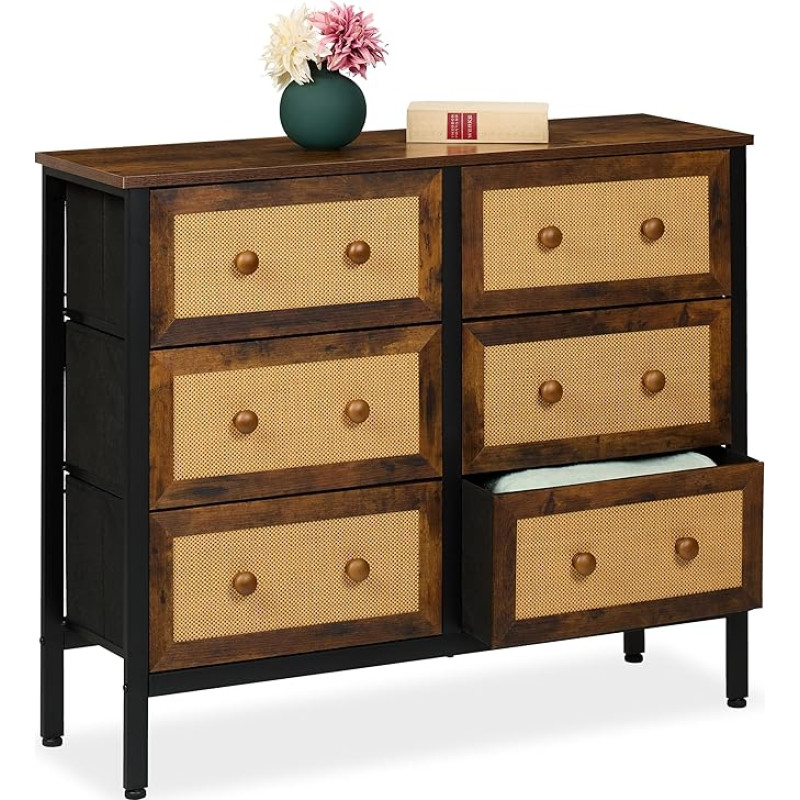 Relaxdays kapp 6 sahtlit rotangist välimusega koridori magamistuba K x S x P 83 x 100 x 32 cm Metall Pruun / Must