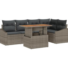 Rantry 6-teiliges Garten Sofa Set mit Kissen Grau Poly Rattan Gartenlounge Model3358575