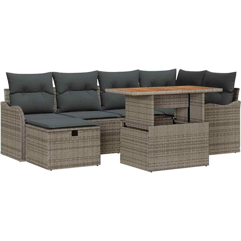 Rantry 7-teiliges Garten-Sofa-Set mit Kissen Grau Poly Rattan Gartenlounge Model3359940