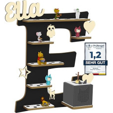 Holzura Tonie riiul Tonieboxi jaoks, Tonieboxi riiul isikupärastatud nime ja puidust sümbolitega, Tonie Storage (E-kirjaga)