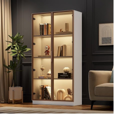 Merax klaasist vitriinkapp LED-valgustusega, seisev vitriinkapp 3 reguleeritava kõrgusega riiuliga, kaheukseline kõrge kapp elutuppa/magamistuppa/kontorisse, valge, 80 x 40 x 160 cm.