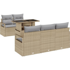 Rantry 6-teiliges Garten Sofa Set mit Kissen Beige Poly Rattan Gartenlounge Model3357473