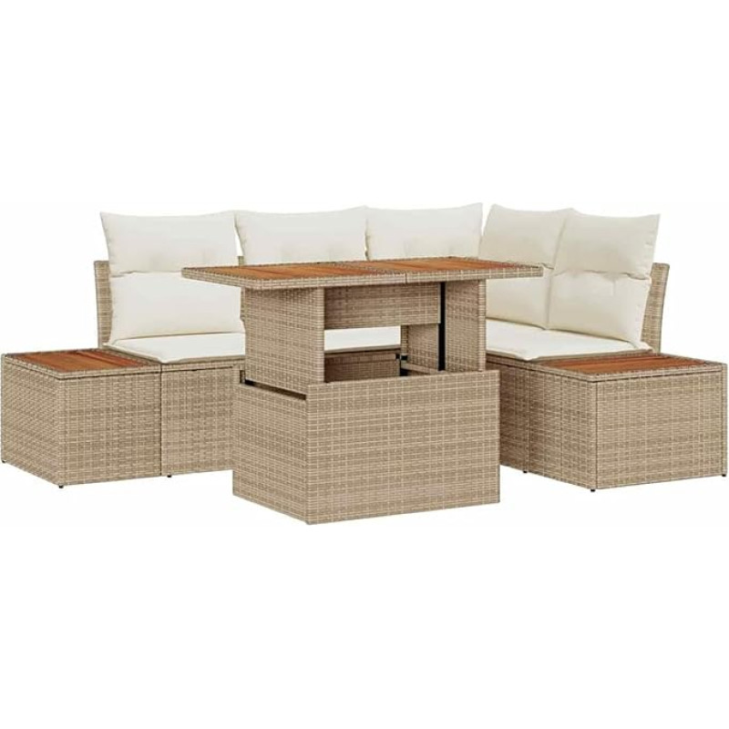 Rantry 5-teiliges Garten-Sofa-Set mit Kissen Beige Poly-Rattan Gartenlounge Model3358805