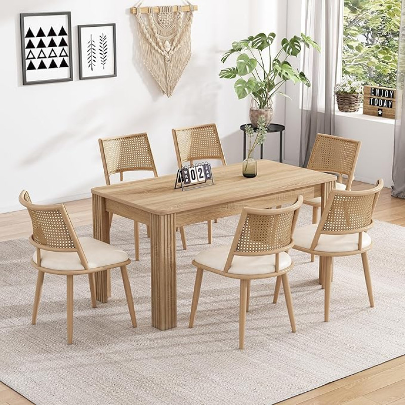 Merax söögikomplekt 117 x 68 cm koos 6 tooliga, kaasaegne köögilaud koos toolidega söögituppa, elutuppa ja rõdule, beež