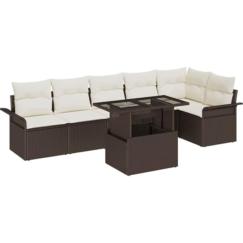 Rantry 7-teiliges Garten Sofa Set mit Kissen Braun Poly Rattan Gartenlounge Model3348294
