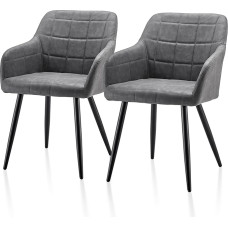 TUKAILAI Söögitoatoolid, 2 köögitooli komplekt, polsterdatud toolid, elutoa toolid, käetugi, seljatugi, kunstnahast iste, polsterdatud tool, polsterdatud iste, metalljalad, helehall