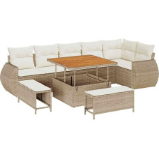 9-teiliges Garten Sofa Set mit Kissen Beige Poly Rattan Akazie Gartenlounge Model3361886