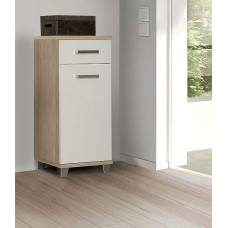 FORTE Veris kapp 1 ukse ja 1 sahtliga, komposiitpuit, Sonoma Tamm/valge kõrgläikega, 16,1 x 90,8 x 40,2 cm.