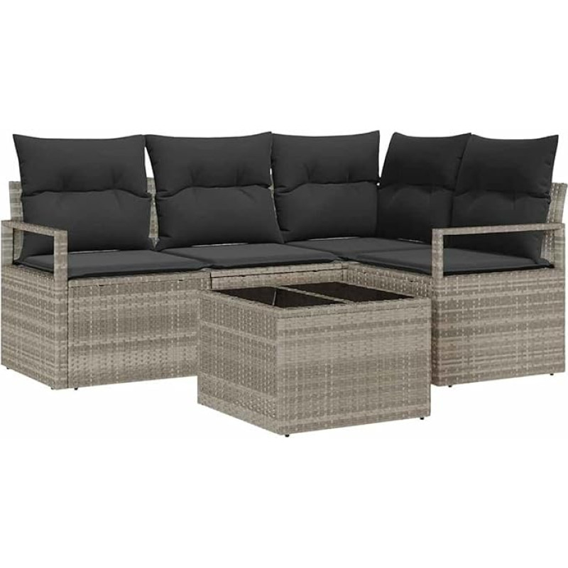 Rantry 5-teiliges Garten-Sofa-Set mit Kissen Grau Poly Rattan Gartenlounge Model3346372