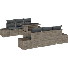 Rantry 7-teiliges Garten Sofa Set mit Kissen Grau Poly Rattan Gartenlounge Model3357842