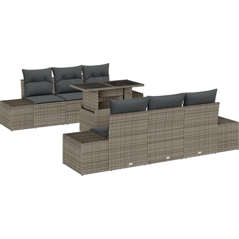 Rantry 7-teiliges Garten Sofa Set mit Kissen Grau Poly Rattan Gartenlounge Model3357842