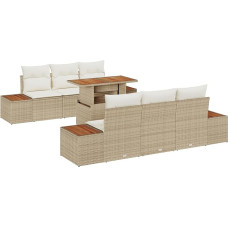 Rantry 7-teilige Garten-Sofa-Set mit Kissen Beige Poly Rattan Gartenlounge Model3358770
