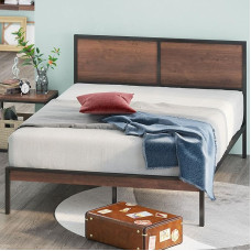 Zinus 30cm metallist puidust voodiraam jagatud peatoega puidust liistudega raam täiskasvanutele, lastele ja teismelistele, lihtne kokkupanek, 90 x 190 cm, pruun