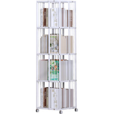 Huhote pöörlev raamaturiiul, valge, 5-tasandiline metallist raamaturiiul, 360° kuupmeetri raamaturiiul väikese ruumi jaoks koos hoiustamise ja loominguliste mitmekihiliste riiulitega, ajakirjade ja raamatute jaoks magamistoas, elutoas, tööruumis ja kabine