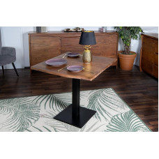 SAM Iris Bistro laud, massiivne akaatsiapuu + pähklipuu värvi, ehtne Wane, Wane laud musta rauast templi alusega, sammaslaud/söögilaud 80 x 80 cm