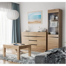 Lomadox elutoa mööblikomplekt 3-osaline küljepaneel, vitriinkapp koos valgustusega, kohvilaud 75 x 75 cm Tamme Wenge Nb. Käepidemevaba kaasaegne