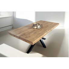 SAM Rio söögilaud 140 x 80 cm naturaalset värvi akaatsiapuidust spider raam metallist must sirged servad