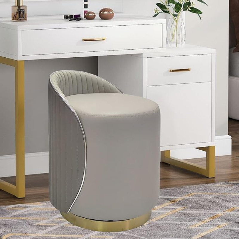 Cozykimo Riietuslaua tool, 360° pööratav, meigitool seljatoega, nappanahast valmistatud meigitool, jalgade pehmendusega toolile, kaasaegne disain, metallist alus, elutuppa ja magamistuppa