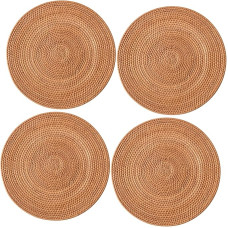 COLLBATH 4 Stück Runde Rattan Coaster Tisch -Untersetzer Khaki