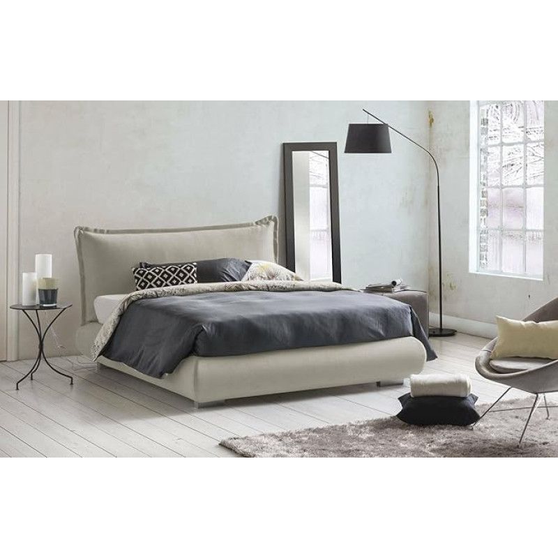 Talamo Italia - Ilenia Kahekohaline voodi kangast katte ja peatoega, 100% Made in Italy, eesmine avaus sobib madratsile 160 x 190 cm, beež