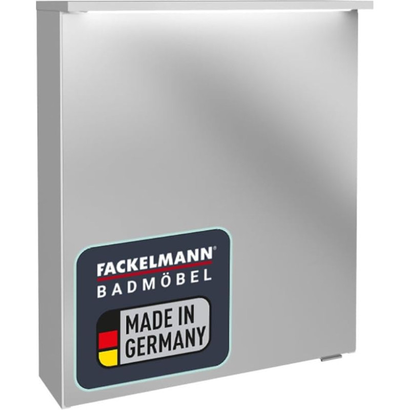 FACKELMANN Oxford LED peegelkapp - 60 x 70 x 20 cm, valge, 1 pehmelt suletav uks koos sisepeegli ja 2 klaasriiuliga, elektrikarp koos lüliti ja pistikupesaga, valmistatud Saksamaal.