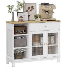 HOMCOM Sideboard elutuppa, hoiukapp soonikuga karastatud klaasist kapiuste, sahtli, 3 lahtise sektsiooni ja reguleeritavate riiulitega, sööma- ja elutuppa, 100 x 35 cm.