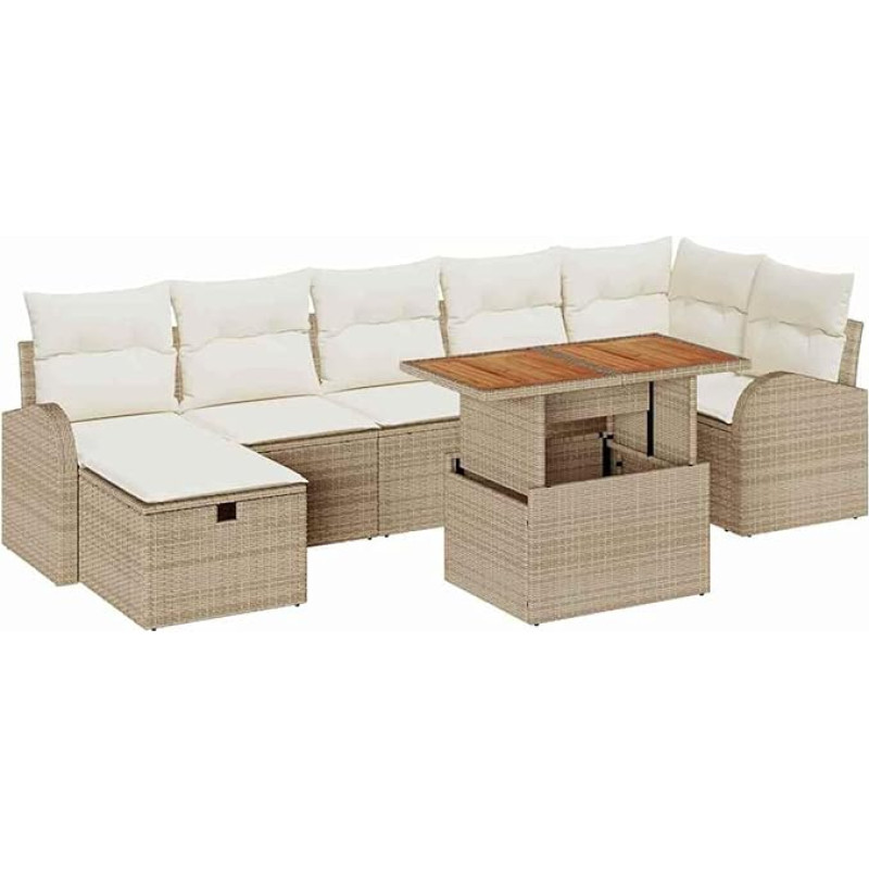 Rantry 8-teiliges Garten Sofa Set mit Kissen Beige Poly Rattan Gartenlounge Model3359977