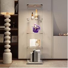 MOTUZP klaasist vitriinkapp 4 kihti LED klaasist vitriinkapp lukuga vitriinkapp klaasist kollektsiooni vitriiniga elutuppa (neli tasandit + valge + valgus)