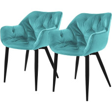 ML-Design Söögitoolide komplekt, 2 tooli, petrool, köögitoolid paksust sametist kangast polsterdatud istmega, metallist jalad, elutoa tool selja- ja käetoega, tepitud polsterdatud tool, ergonoomiline tool.