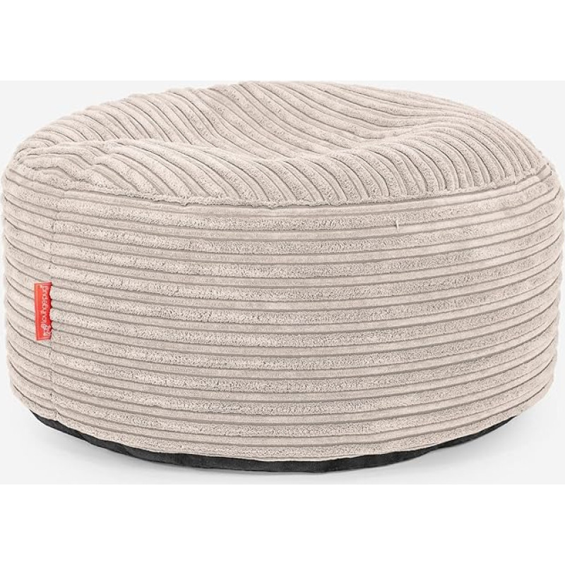 Lounge Pug Suur ümmargune jalahoob, Bean Bag Stool, suur, Corduroy Ivory