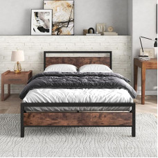 JURMERRY metallist platvormvoodiraam 120 x 200 cm puidust pea- ja jalatoega, tugevast terasest tugi, madratsi alus, ei vaja kastivedrusid, lihtne kokkupanek, must